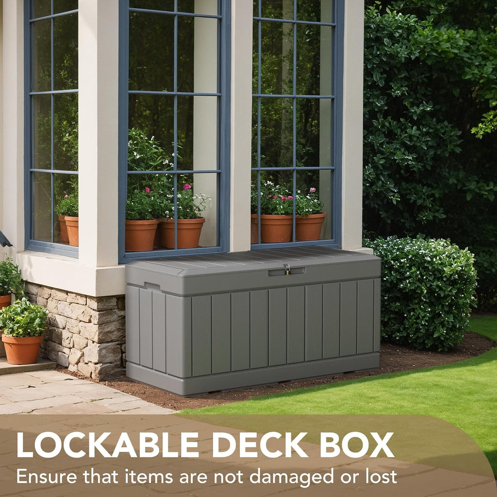 85 Gallon Lockable Resin Outdoor Storage Box Grey H719