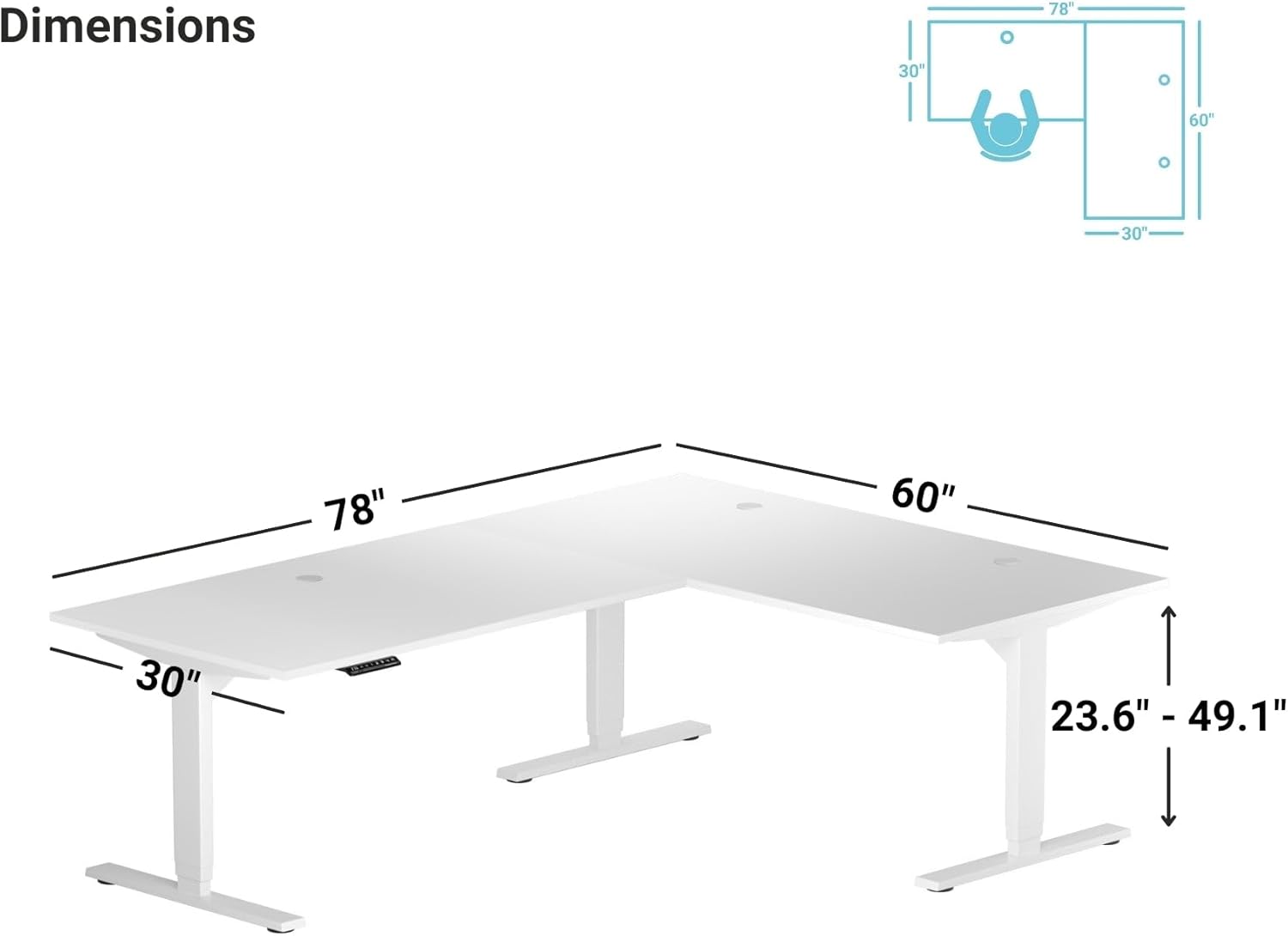 78" x 60" Electric Height Adjustable L Shaped Standing Desk with Black Frame, Light Walnut E249062
