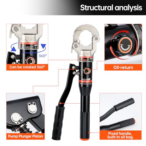 Copper Tube Fittings Hydraulic Pipe Crimping Tool with 1/2", 3/4" and 1" Jaw Pipe Press Crimper Pressing Pliers with Pipe Cutter K23356
