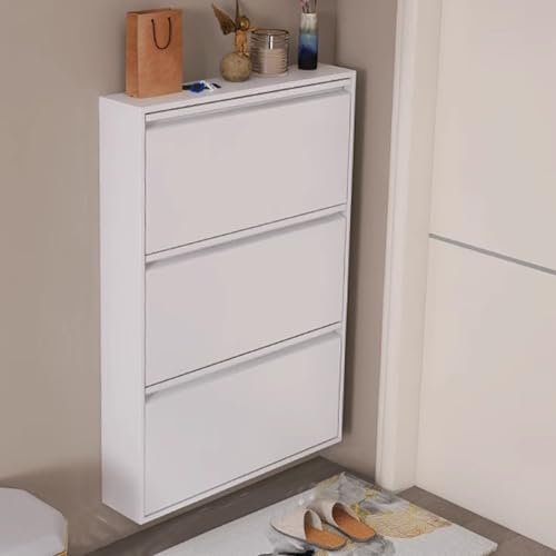 Gray Wall Mounted Shoe Cabinet with Flip Drawers E323