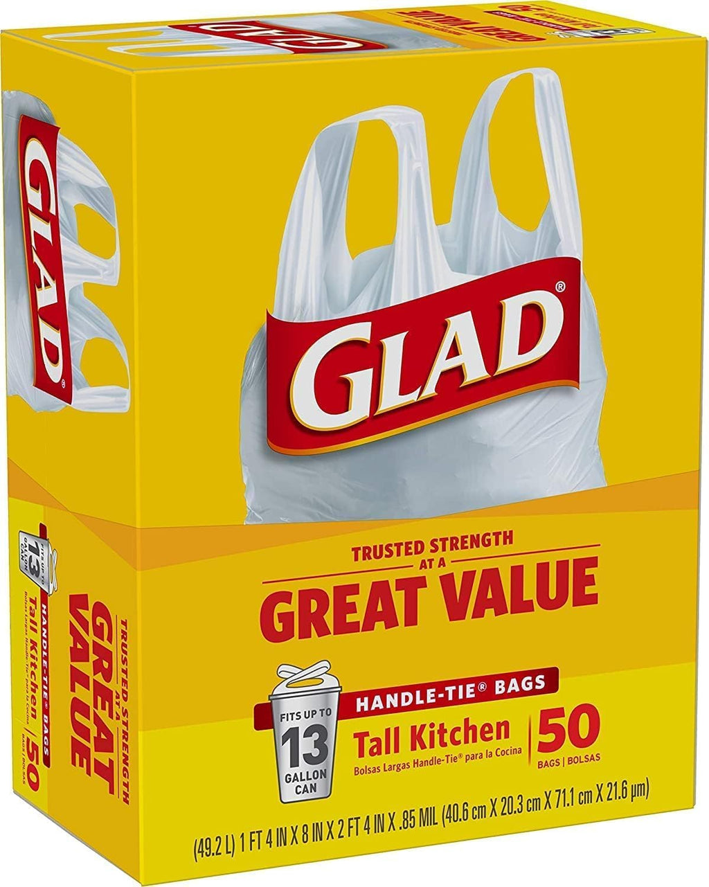 Tall Kitchen Trash Bags 13 Gallon White 50 Count Pack of 2 J53666