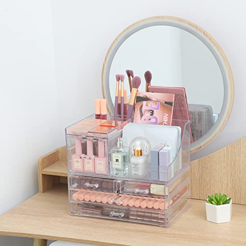 Clear Makeup Organizer With Drawers, Stackable Cosmetic Storage Display Case O2856