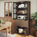 75.6" Tall 4 Door Adjustable Shelves Kitchen Pantry Cabinet Walnut A569