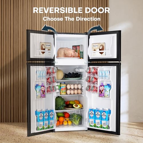 Black 4.0 Cu.Ft. Double Door Mini Refrigerator with Freezer C7936