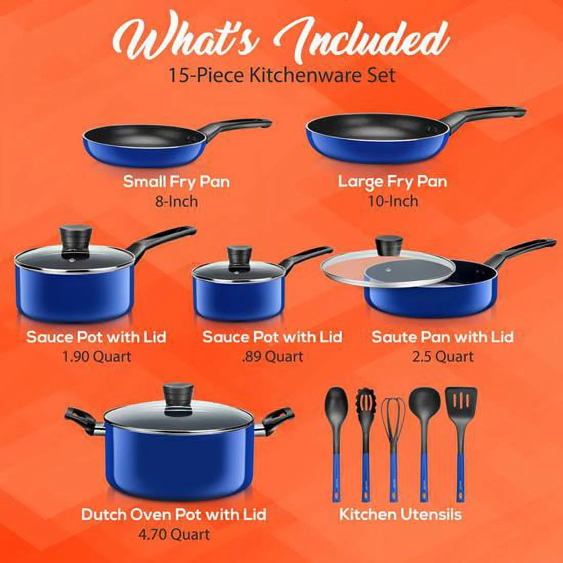15 Piece Non Stick Blue Cookware Set F39920