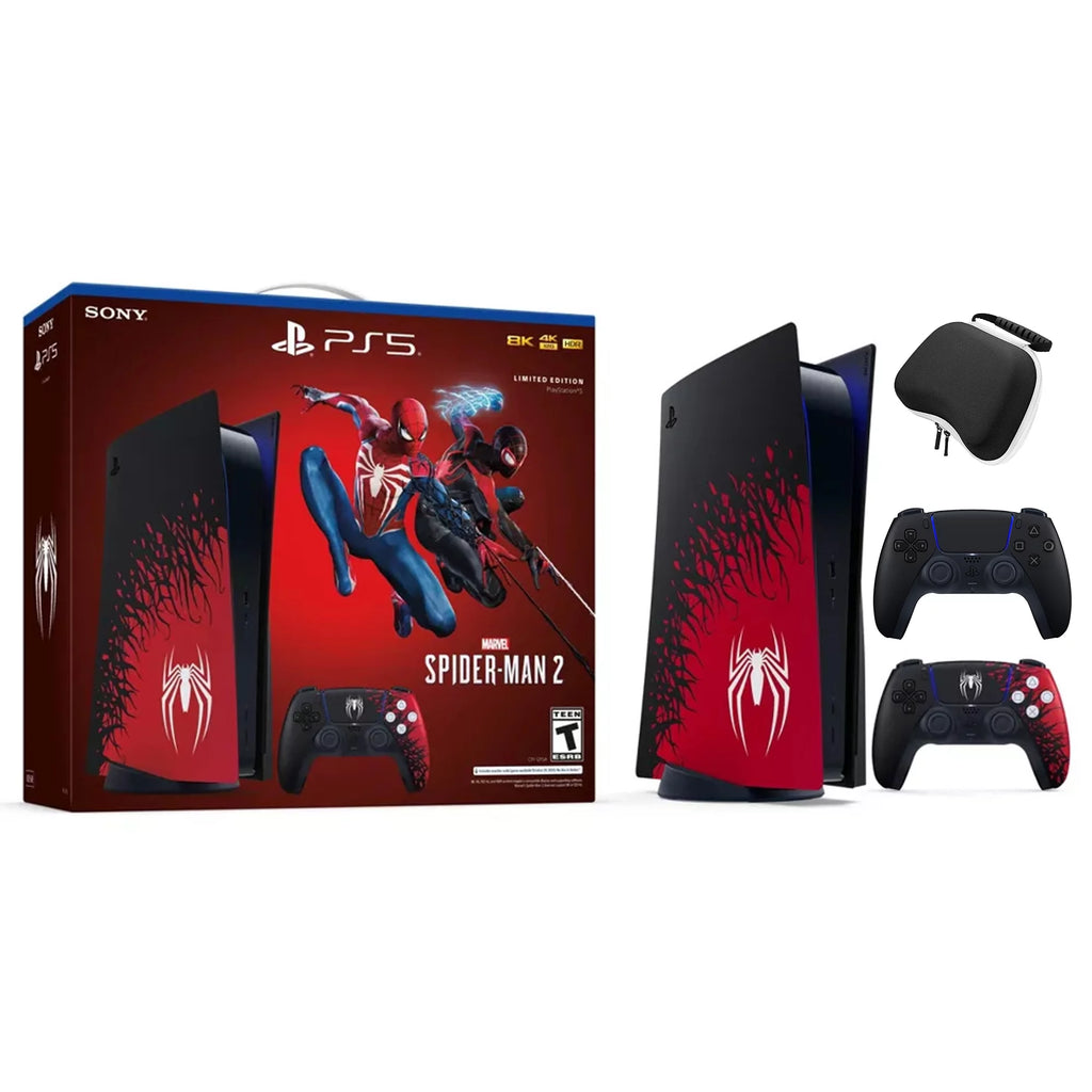 PlayStation 5 Disc Edition Limited Bundle with Two Controllers Midnight Black DualSense and Hard Shell Protective Controller Case D71416