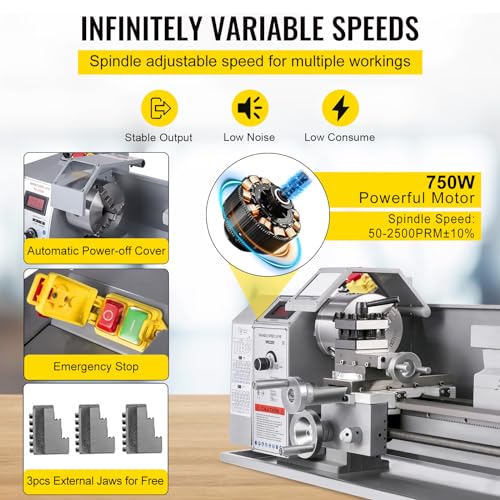 Metal Lathe, 8.26"x28.3", 2500 RPM Variable Speed, 750W Brushless Motor Precision Lathe Milling Machine B606166