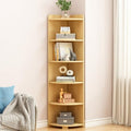 6-Tier Open Corner Shelf Tall Wooden Floor Standing Bookshelf Oak F271