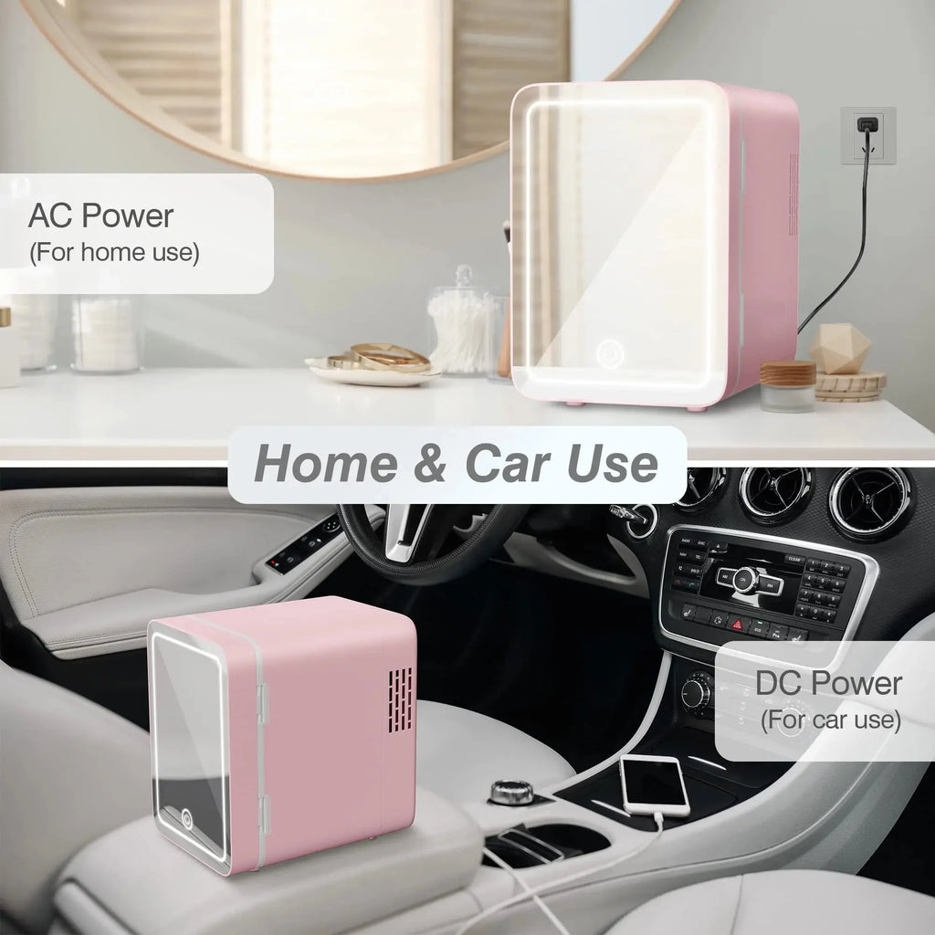 4L Mini Fridge with Dimmable LED Light Mirror, White I2510