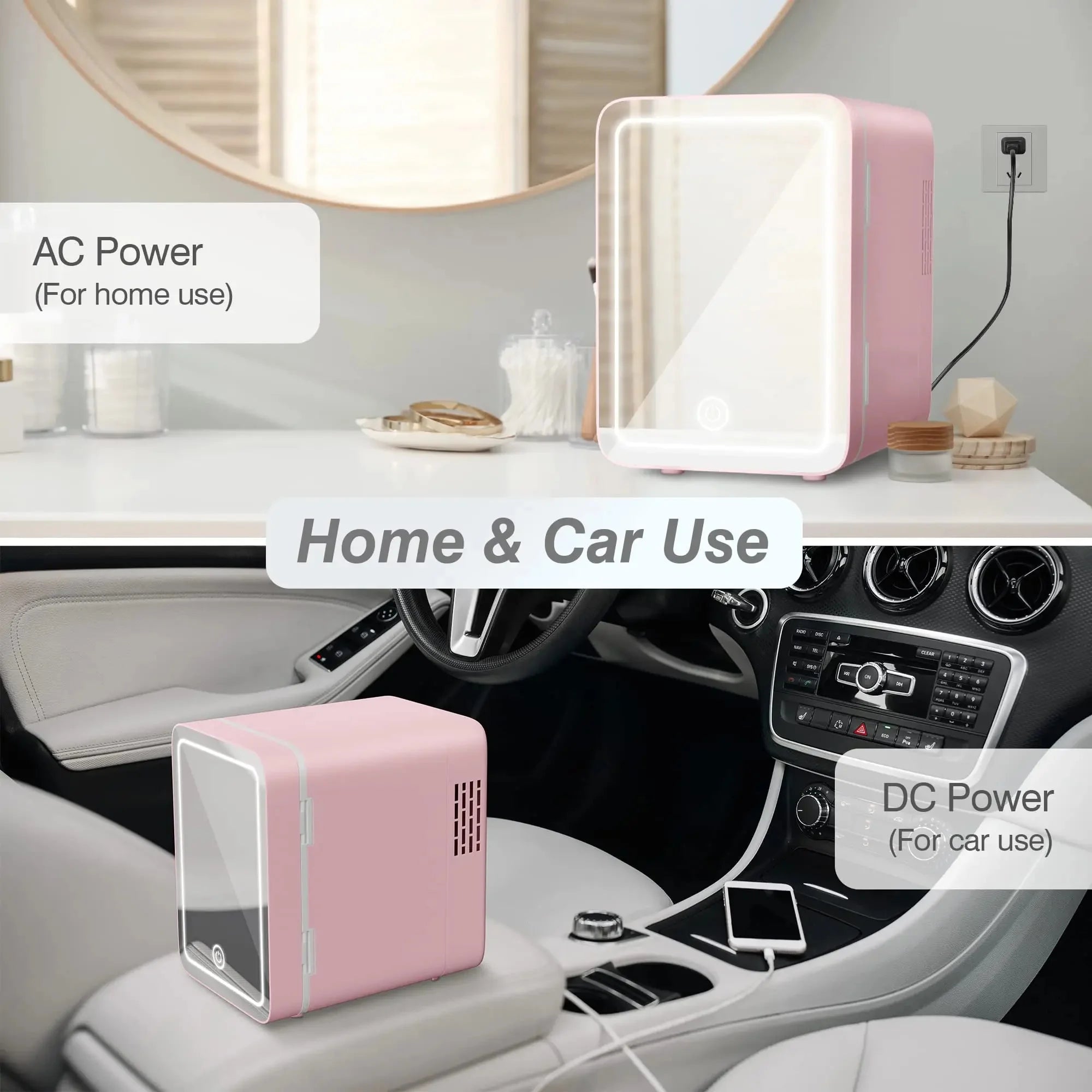 4L Mini Fridge with Dimmable LED Light Mirror, White I2510