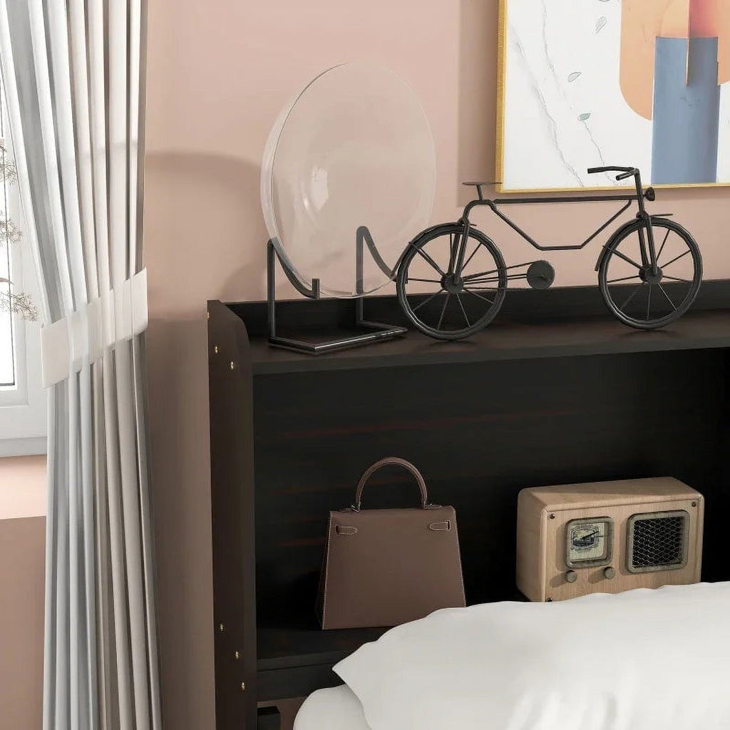 Twin Trundle Bed with Bookcase and Drawers Espresso U511