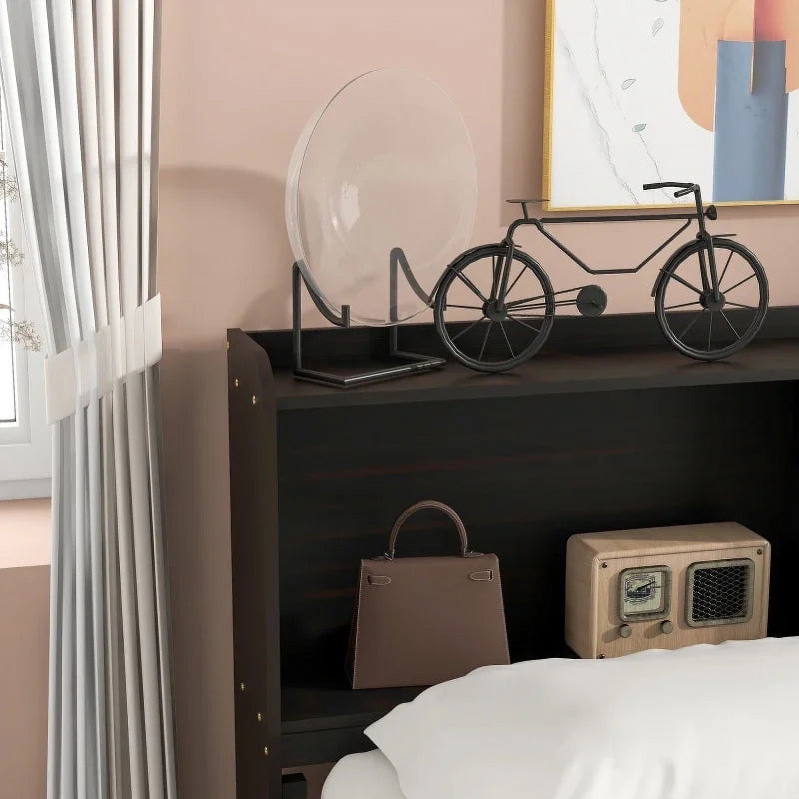 Twin Trundle Bed with Bookcase and Drawers Espresso U511