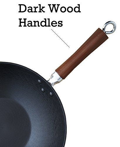 Black 14-Inch Cast Iron Wok with Wood Handles Y74833