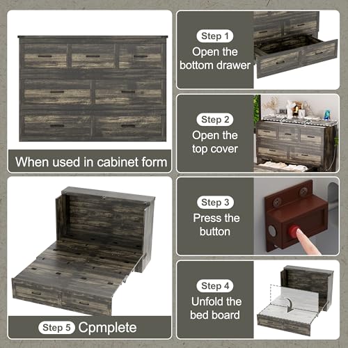 White Queen Size Murphy Bed with Storage Drawer T599603
