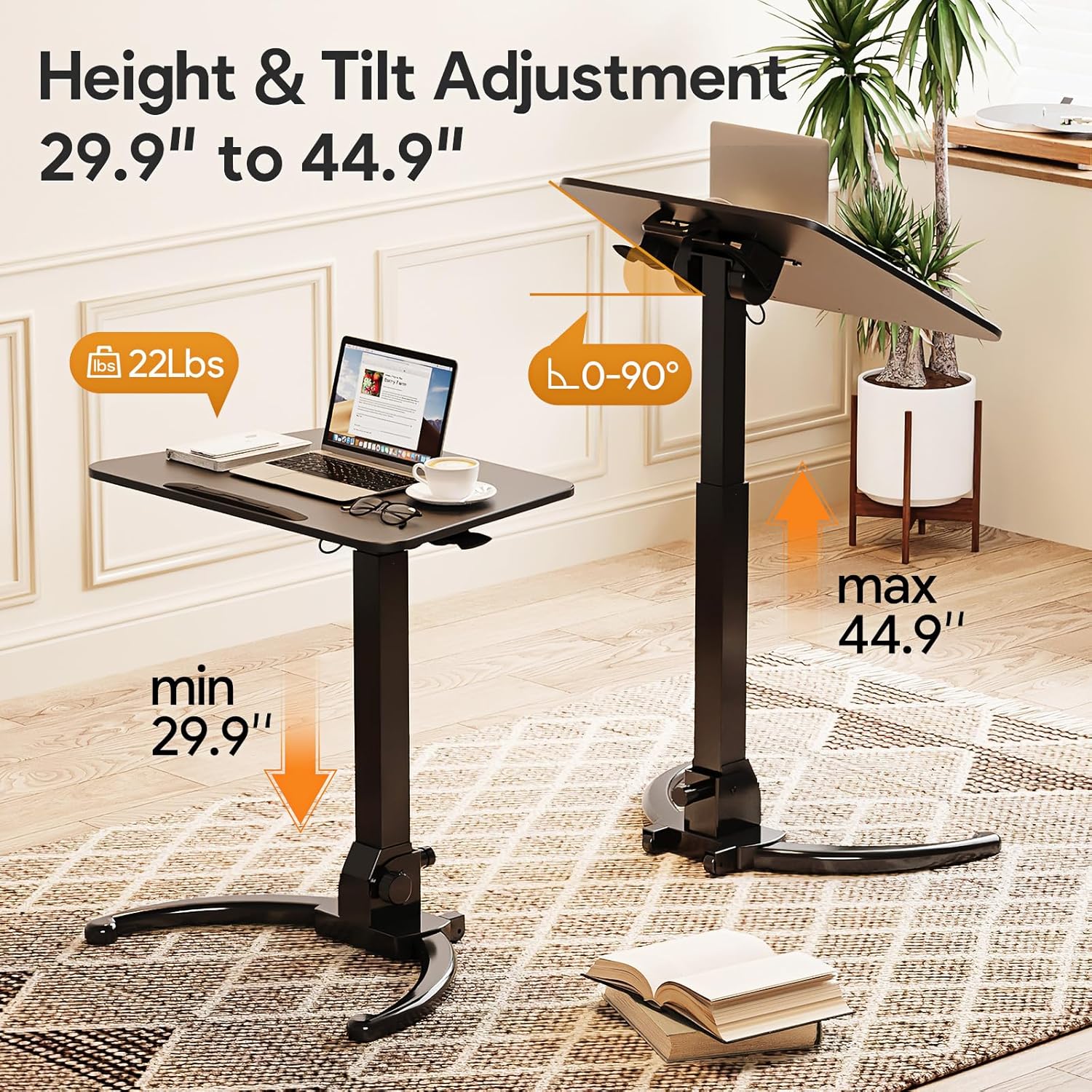 Foldable Mobile Standing Desk with Ergonomic Rotating Elbow Cushion Pad G533743