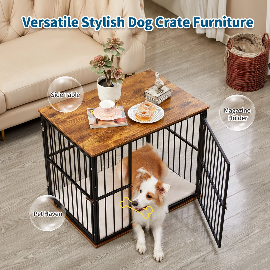 Medium Wooden Dog Crate Furniture with Washable Cushion U3908