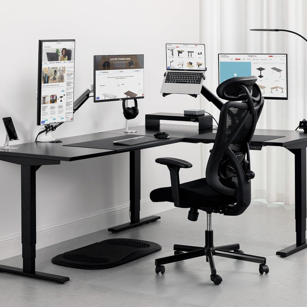 78" x 60" Electric Height Adjustable L Shaped Standing Desk with Black Frame, Light Walnut E249062