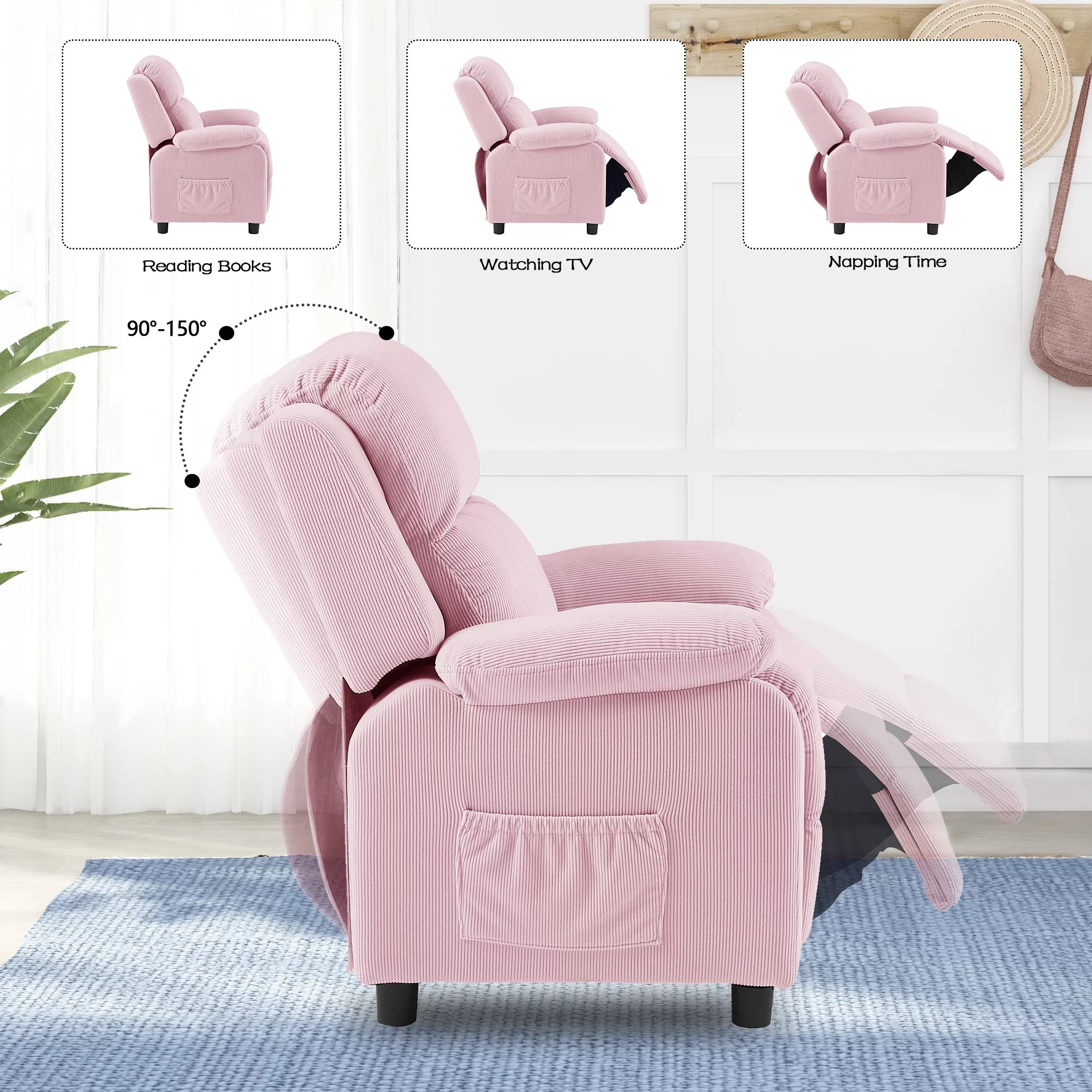 Pink Adjustable Kids Recliner Chair with Footrest G73904
