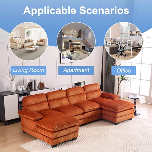 White Corduroy U Shaped Modular Sofa Sleeper with Double Chaise Y62998
