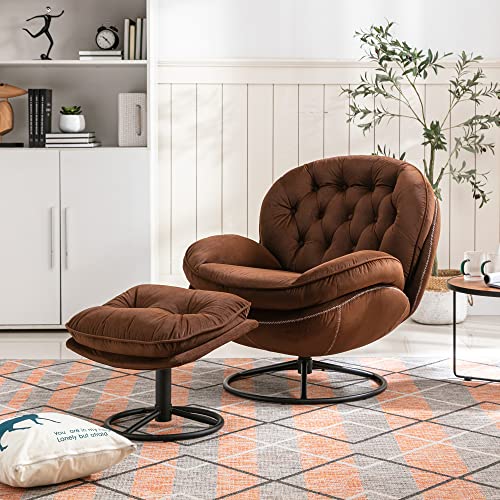 Velvet Swivel Accent Chair with Ottoman Set (Fruit Green) M75370