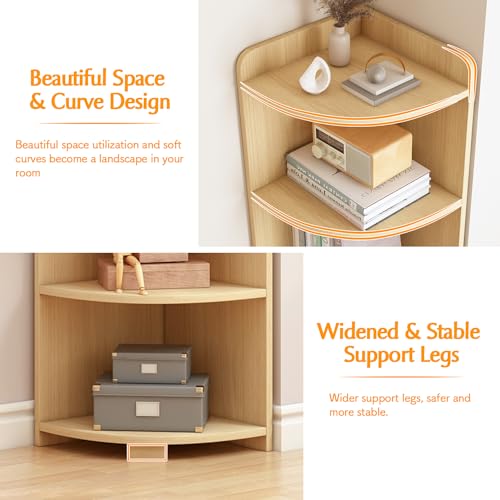 6-Tier Open Corner Shelf Tall Wooden Floor Standing Bookshelf Oak F271