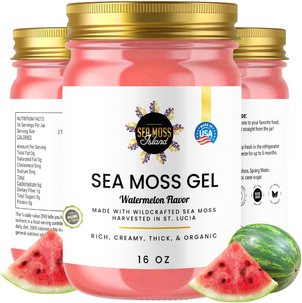 Watermelon Sea Moss Gel Wildcrafted Irish Seamoss Gel Vegan Vitamin Supplement - Pack of 1-16oz D831