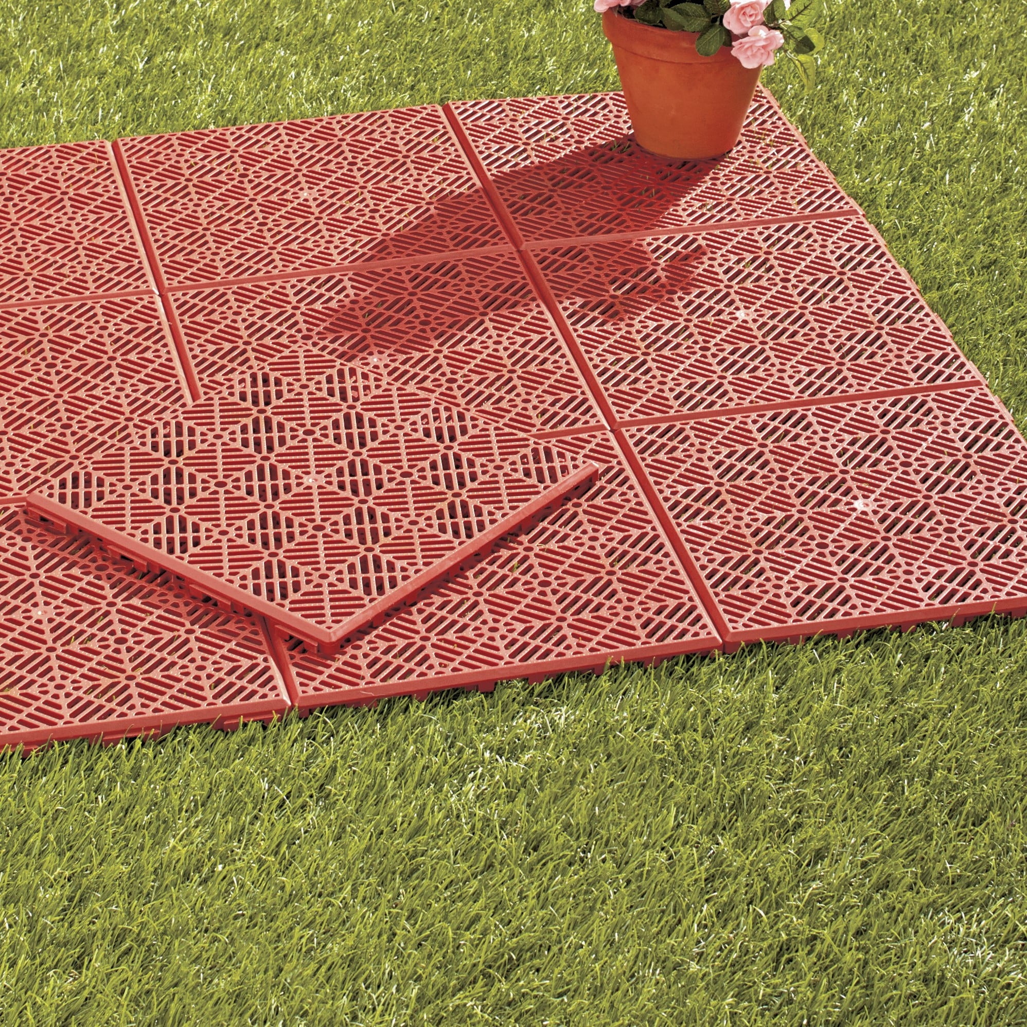 10 Pc Interlocking Patio Tiles - Terra Cotta P6346