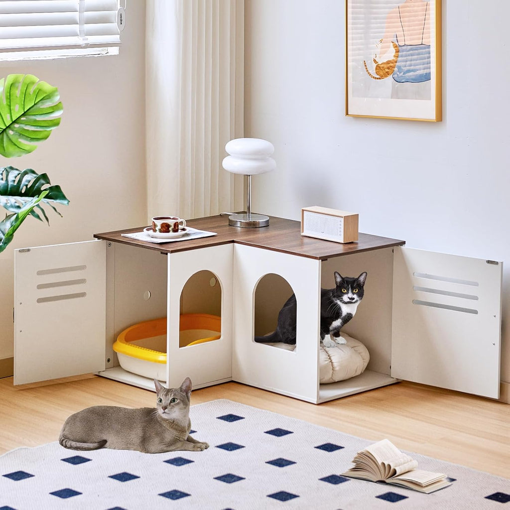 White Corner Litter Box Enclosure Cabinet, 31.5 x 17.7 x 19.7 in P60402