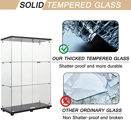 Black 4 Shelves 3 Door Glass Display Cabinet V6002