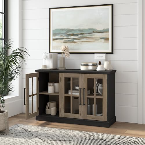 White Ash Sideboard Cabinet with Glass Doors U5002