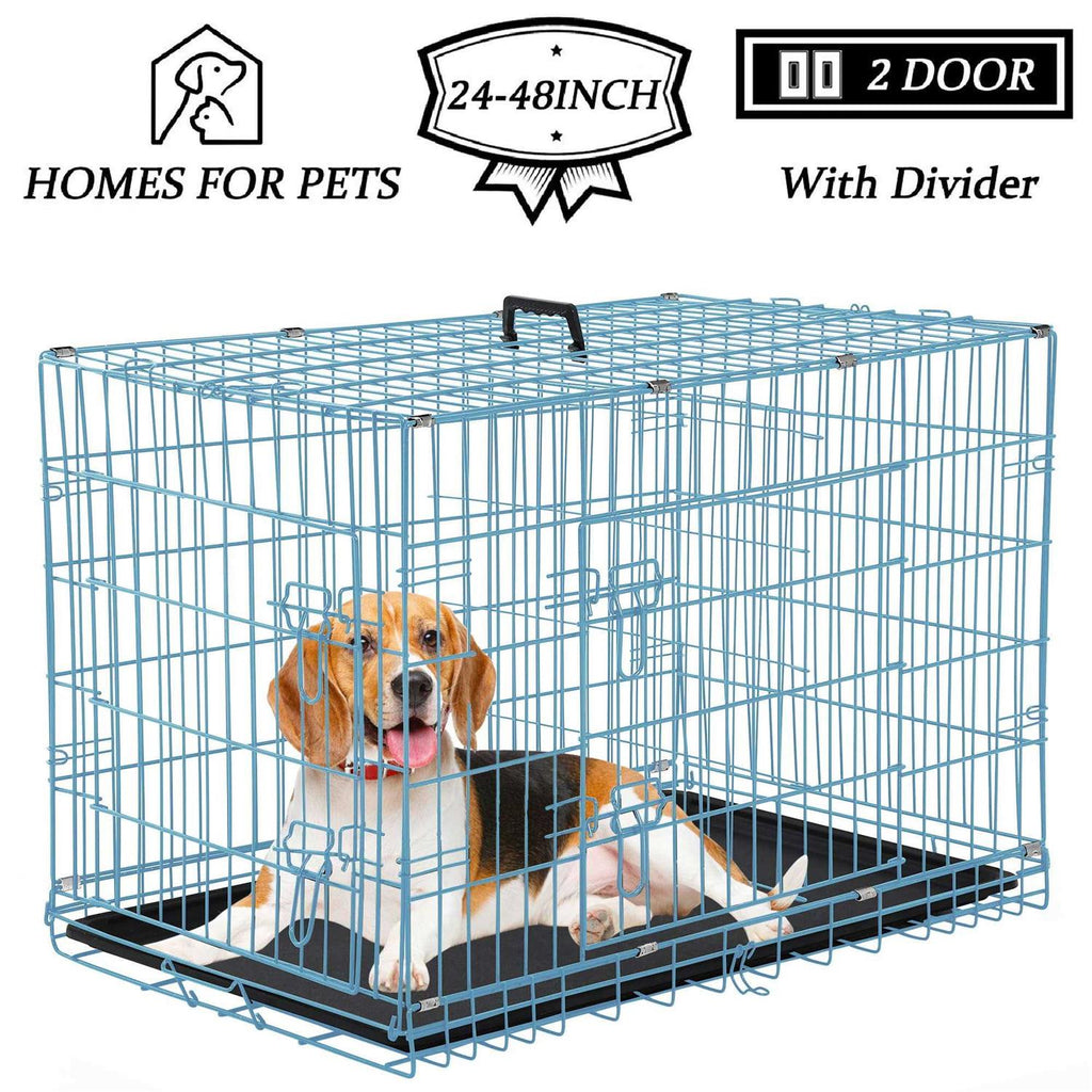 Foldable Large Metal Wire Dog Crate with Plastic Tray A130