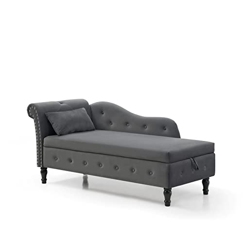 Tufted Velvet Upholstered Chaise Lounge with Storage Sleeper Sofa A71881