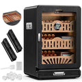Glass top Cigar Humidor Cabinet with Spanish Cedar Tray, Digital Hygrometer（Black） K7278