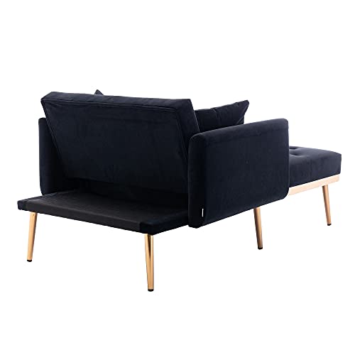 Adjustable Backrest Velvet Sofa Bed with Rose Golden Metal Legs C23201