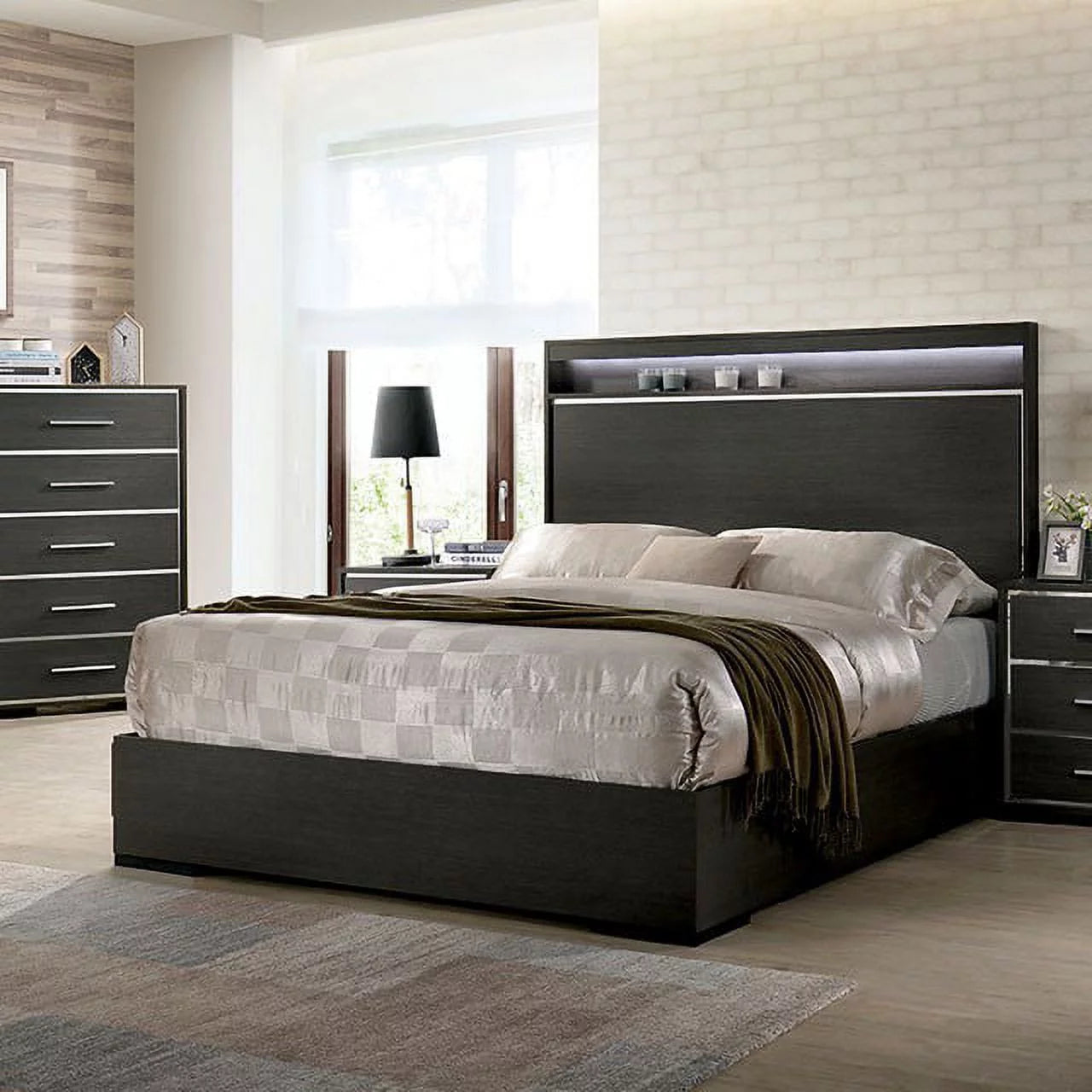 Gray Eastern King Size Storage Platform Bed C768