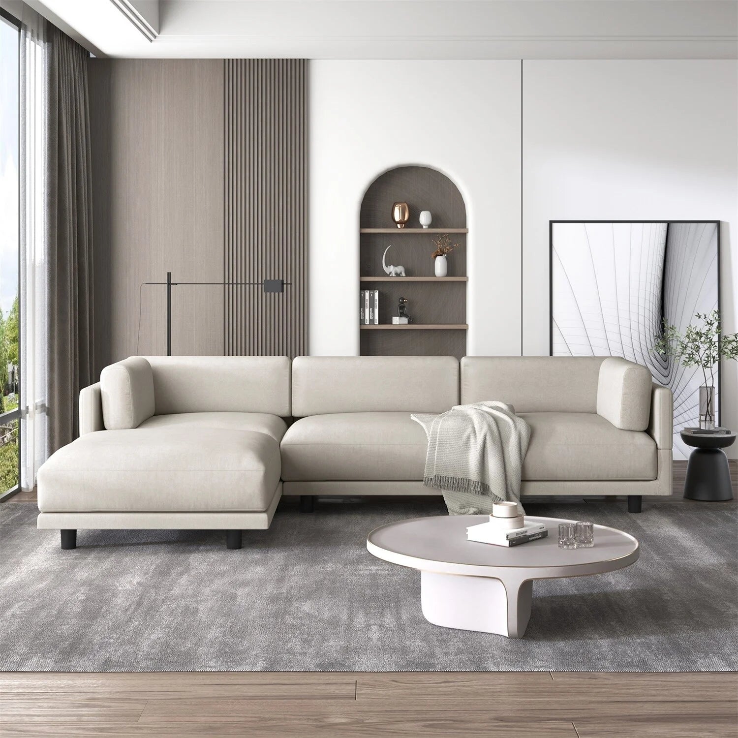 Beige Upholstery Convertible Sectional Sofa with Reversible Chaise Y680