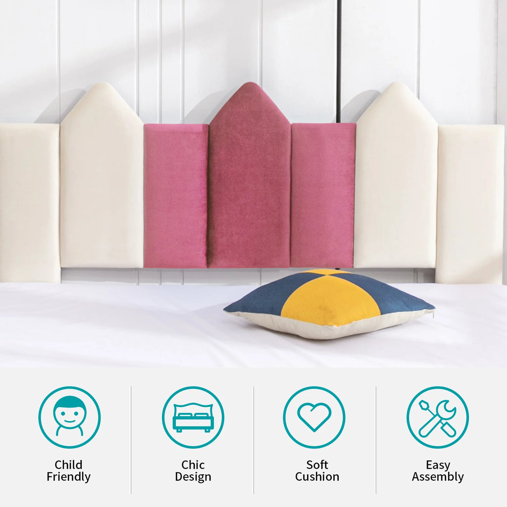 Pink Full Wood Upholstered Bed Frame with Headboard P504593
