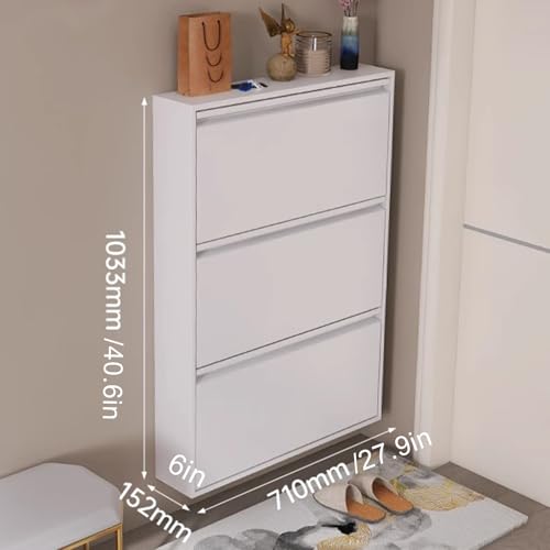 Gray Wall Mounted Shoe Cabinet with Flip Drawers E323