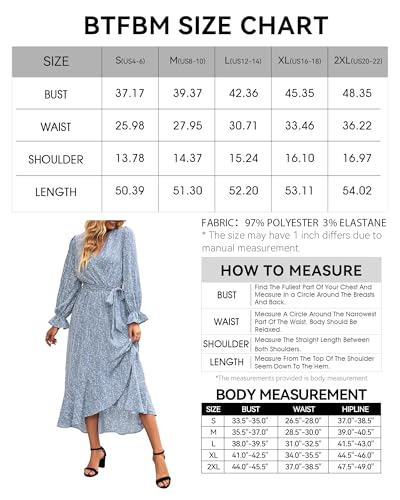 Women Long Sleeve Wrap Maxi Dress V Neck Floral High Waist Flowy Ruffle Dresses with Belt J197415
