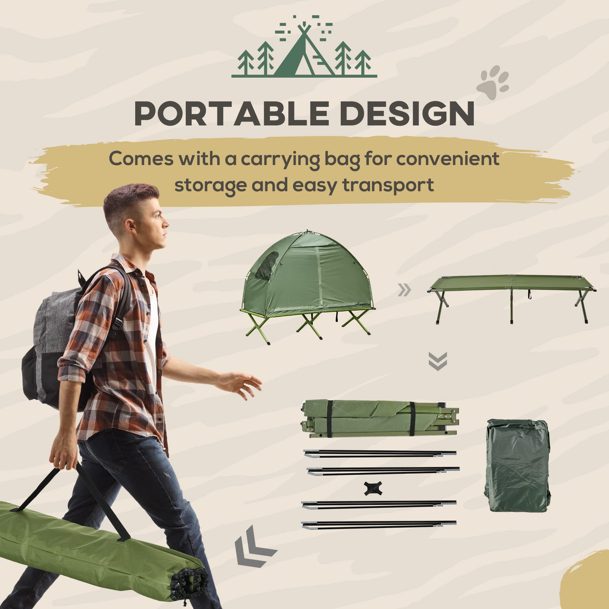 Single Person Folding Camping Tent Cot with Carry Bag Q938478