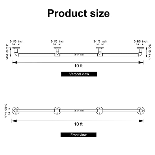 Matte Black Industrial Pipe Wall Handrail, 6.6FT X78402