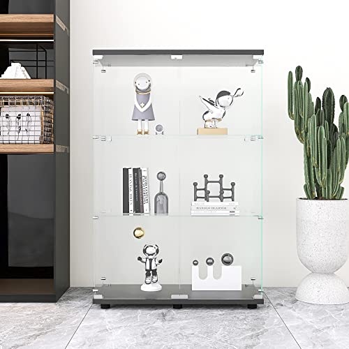 Black 4 Shelves 3 Door Glass Display Cabinet V6002