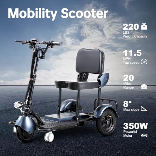 Blue 3-Wheel Folding Mobility Scooter I648652