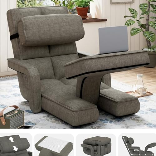 Padded Folding Floor Chair with 14-Level Adjustable Backrest (Dark Grey) A1503