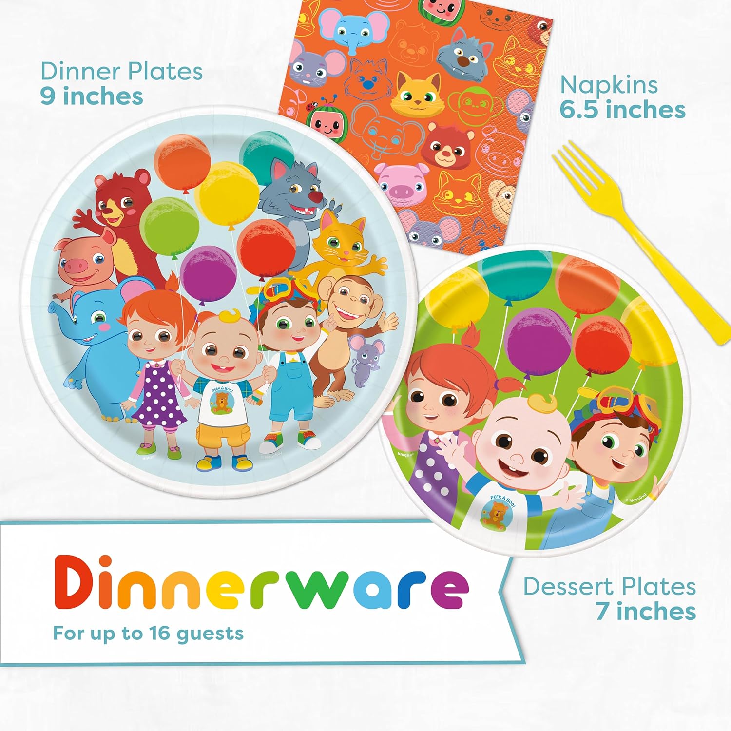 CoComelon Party Supplies Backdrop Balloons Tablecloth Plates Napkins Forks Sticker F5906