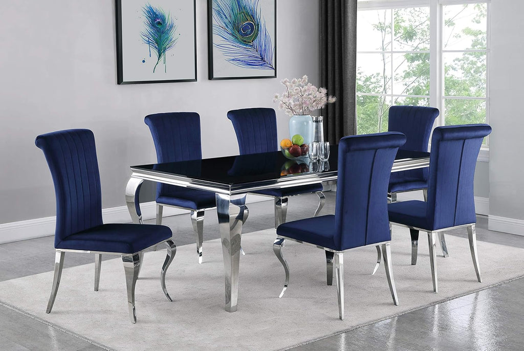 Black and Chrome Rectangular Glass Top Dining Table S375440