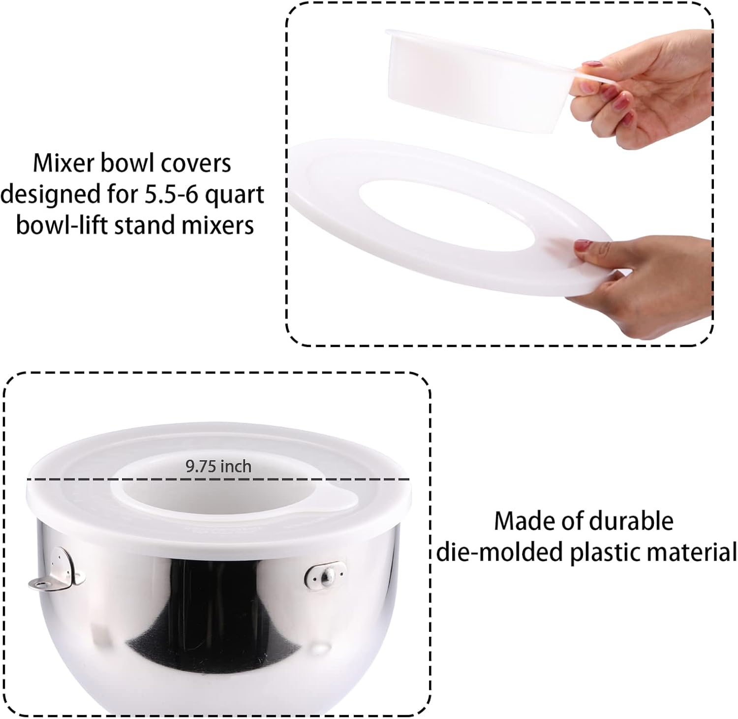 2 Pack Mixer Bowl Lid Covers for KitchenAid 5.5-6 Quart Bowls U36478