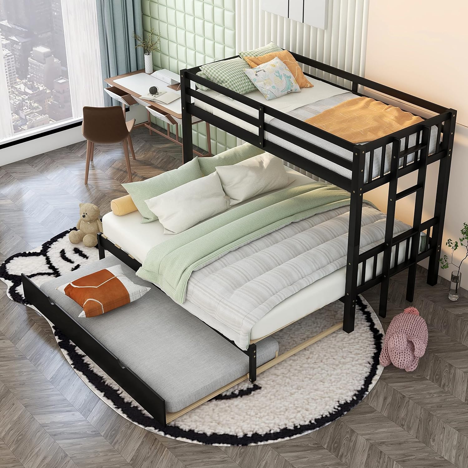 Over King Solid Wood Bunk Bed with Trundle (Espresso) Q942763