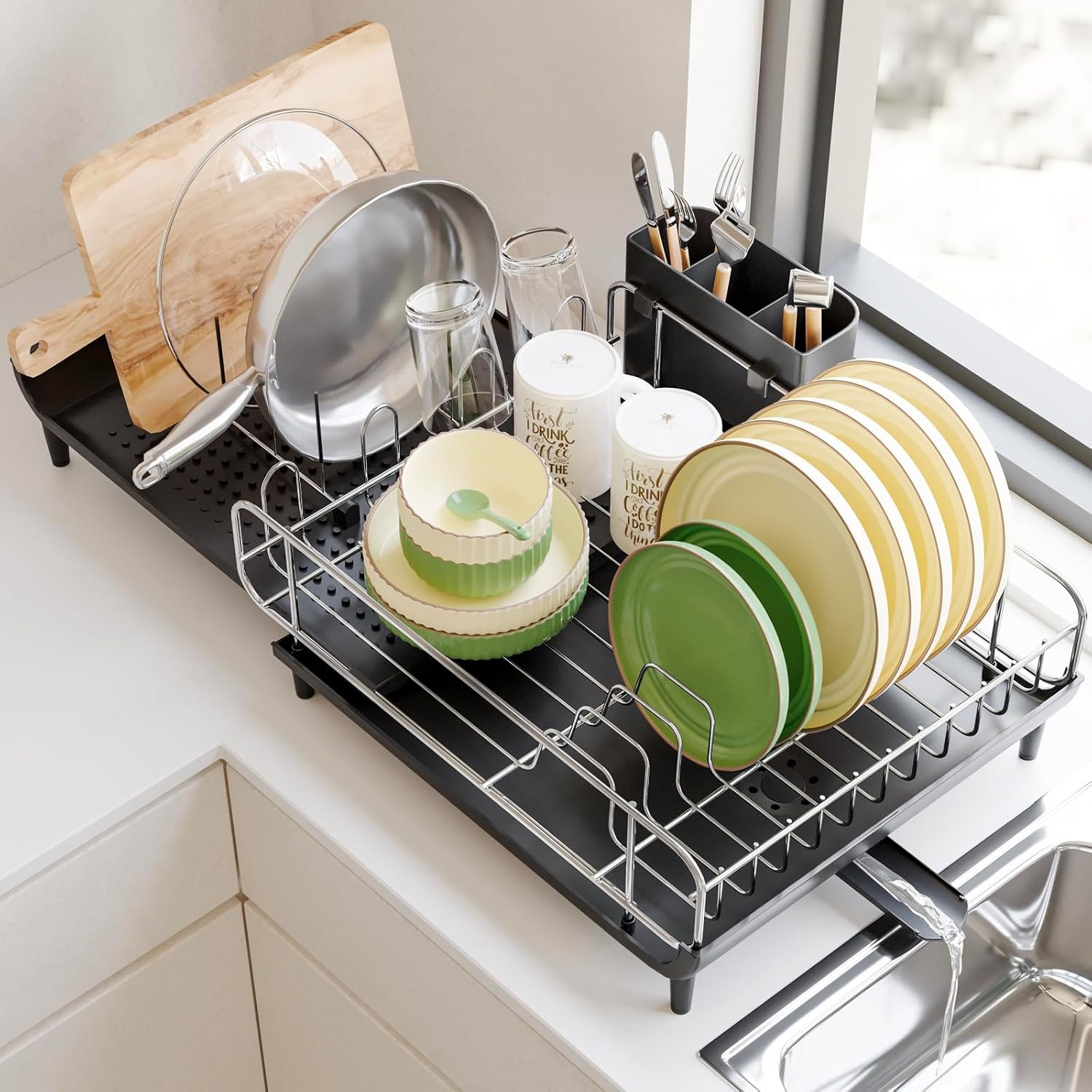 Large Dish Drying Rack with Utensil Holder & Drainboard E330