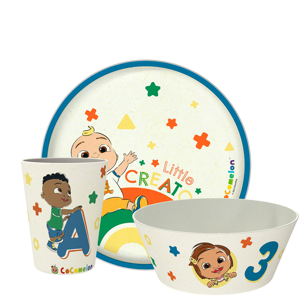3 Piece Kids Dinnerware Set Melamine Bamboo Plate Bowl Tumbler U23753